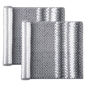 Chenille Bathroom Rug Set of 2 17"x24" Dark Gray and White